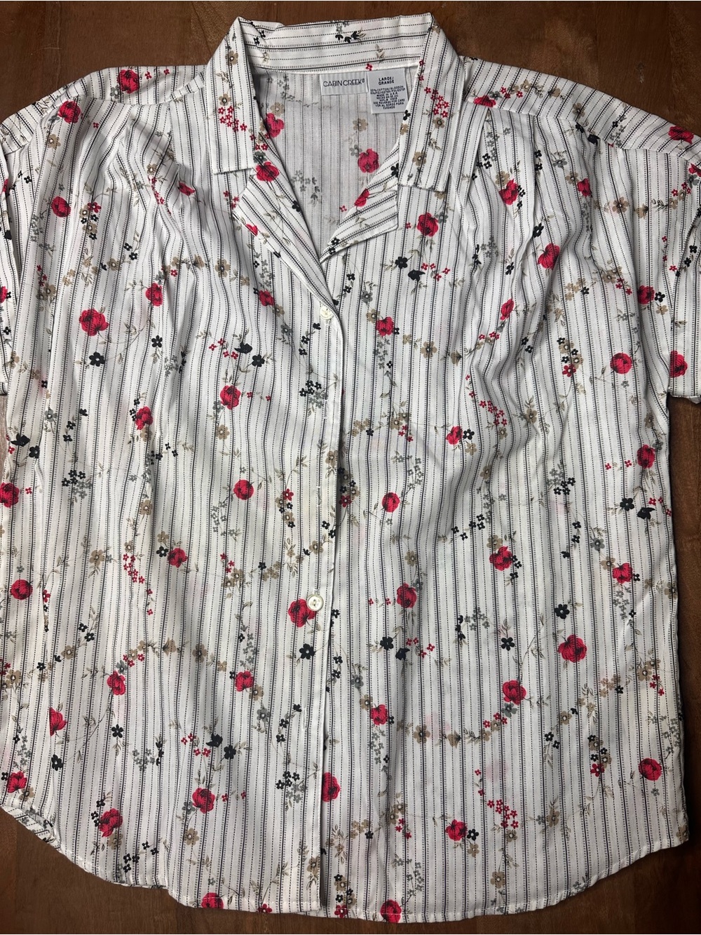 Cabin Creek White Striped Blouse with Pink Floral Print